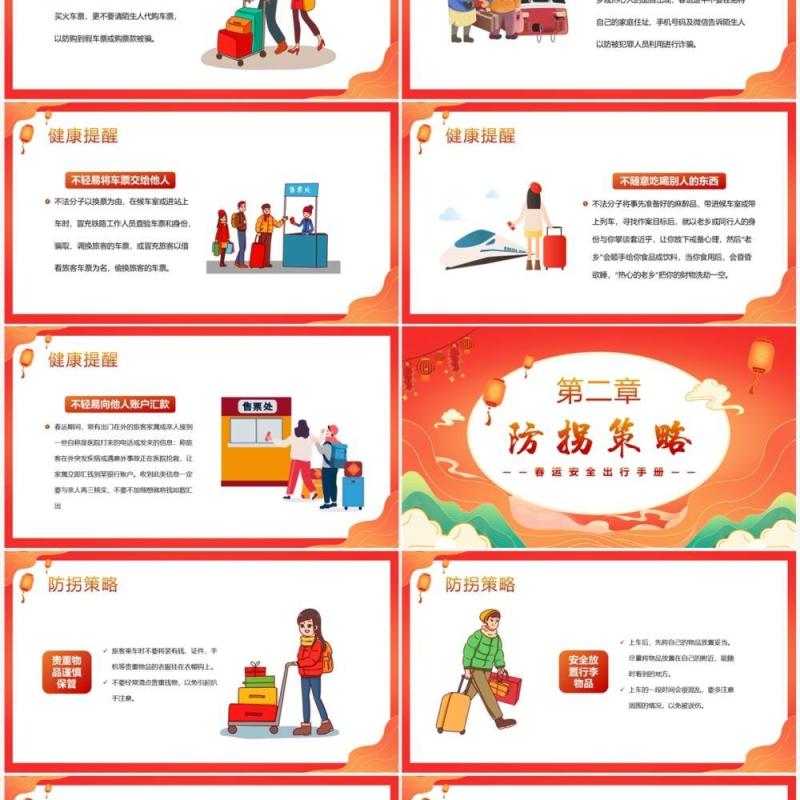 红色中国风春节春运安全出行手册PPT模板