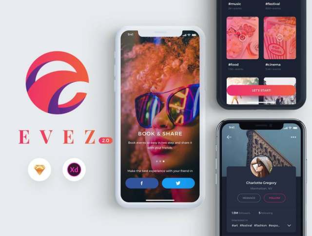 用于Sketch&XD的事件发现和预订应用UI工具包,Evez 2.0 用于Sketch&XD的事件发现和预订应用UI工具包,Evez 2.0