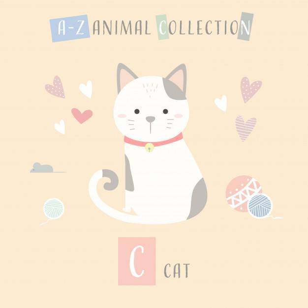可爱猫咪小猫卡通涂鸦动物字母C
