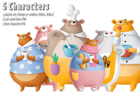 30+款可爱卡通小熊厨师食品儿童母婴玩具产品包装免抠PNG设计素材