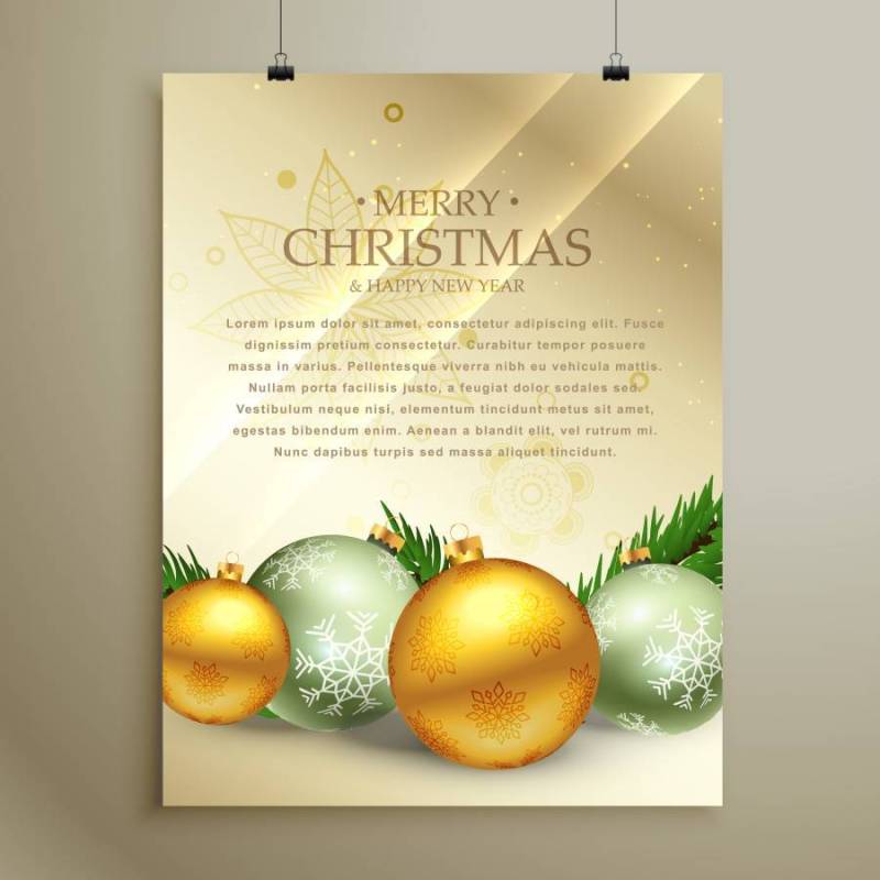 圣诞传单模板设计与现实球装饰