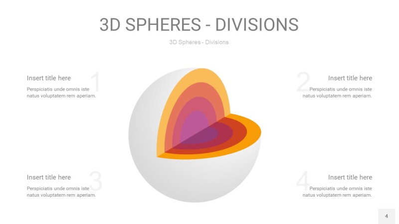 渐变紫黄色3D球体切割PPT信息图4