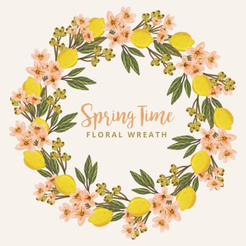 矢量花卉和柠檬花圈