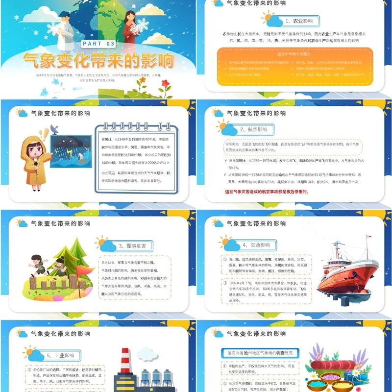 蓝色插画风国际气象节PPT模板