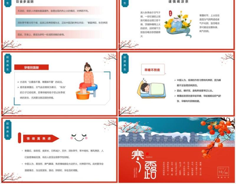 红蓝中国风传统二十四节气之寒露PPT模板