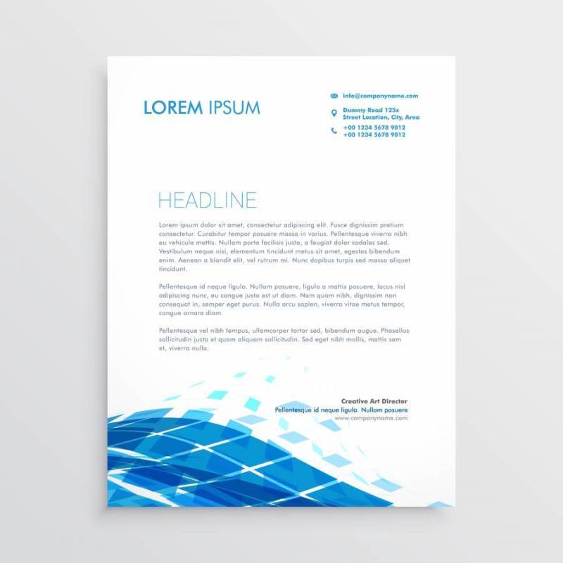 现代信头模板设计与蓝色抽象波浪形状