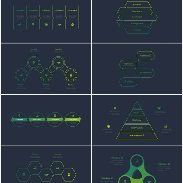 深色背景绿色循环关系箭头拼图时间轴PPT信息图表素材Infographic Green 深色背景绿色循环关系箭头拼图时间轴PPT信息图表素材Infographic Green