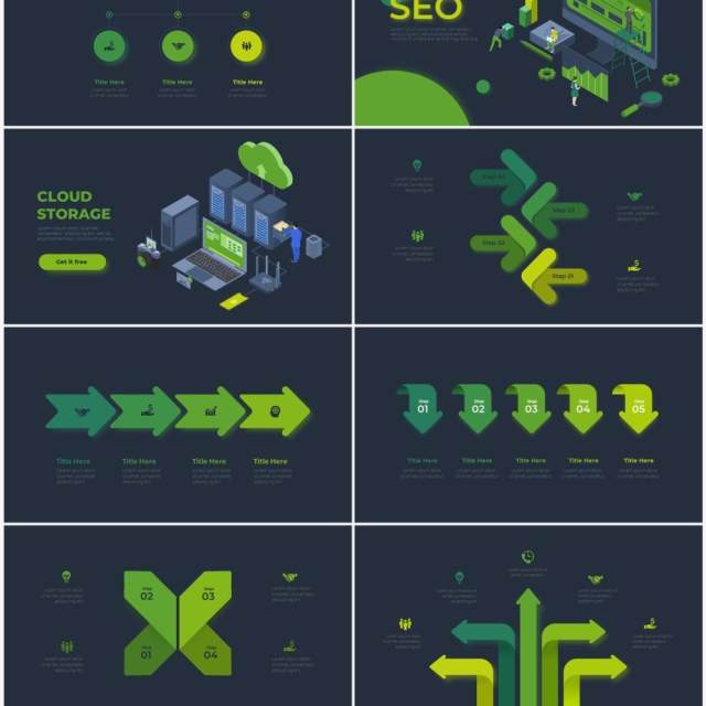 深色背景绿色循环关系箭头拼图时间轴PPT信息图表素材Infographic Green 深色背景绿色循环关系箭头拼图时间轴PPT信息图表素材Infographic Green