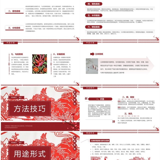 红色中国风非遗系列之中国剪纸介绍PPT模板