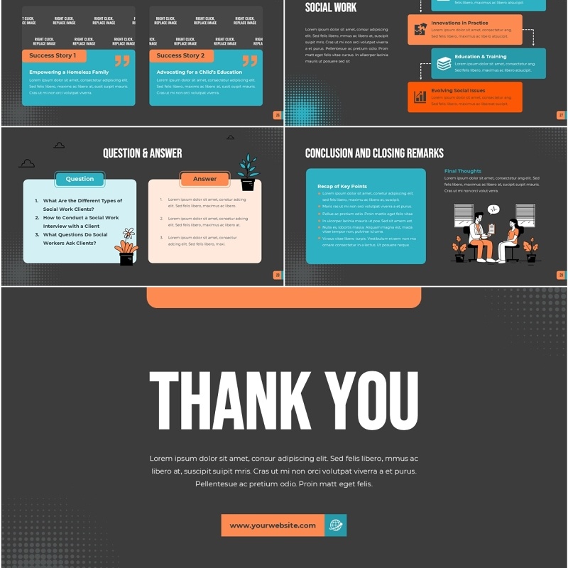 人物插画希望志愿者PPT模板hope volunteer Orange and Blue Dark