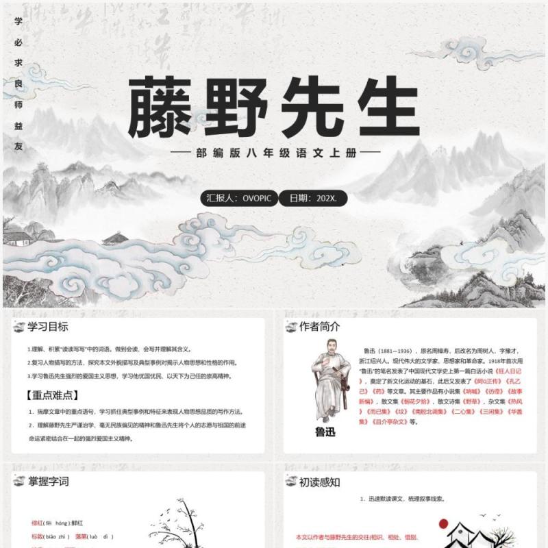 部编版八年级语文上册藤野先生课件PPT模板 部编版八年级语文上册藤野先生课件PPT模板