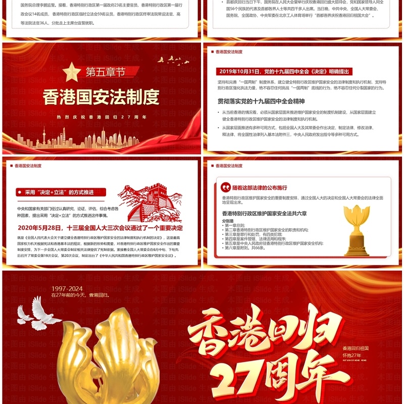 红色党政风香港回归27周年PPT模板