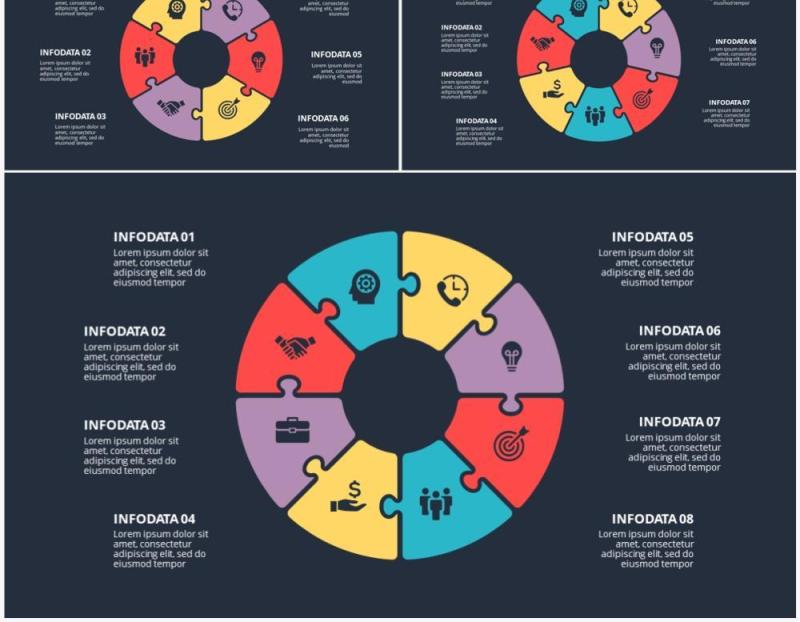 深色背景彩色拼图信息图形PPT素材元素Puzzle