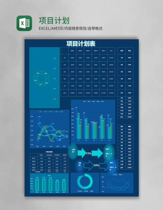 蓝色简约项目计划表excel模板