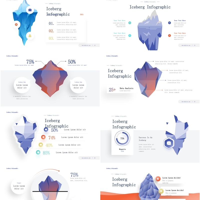 浅色冰山信息图表PPT素材模板Iceberg Infographic (Light)