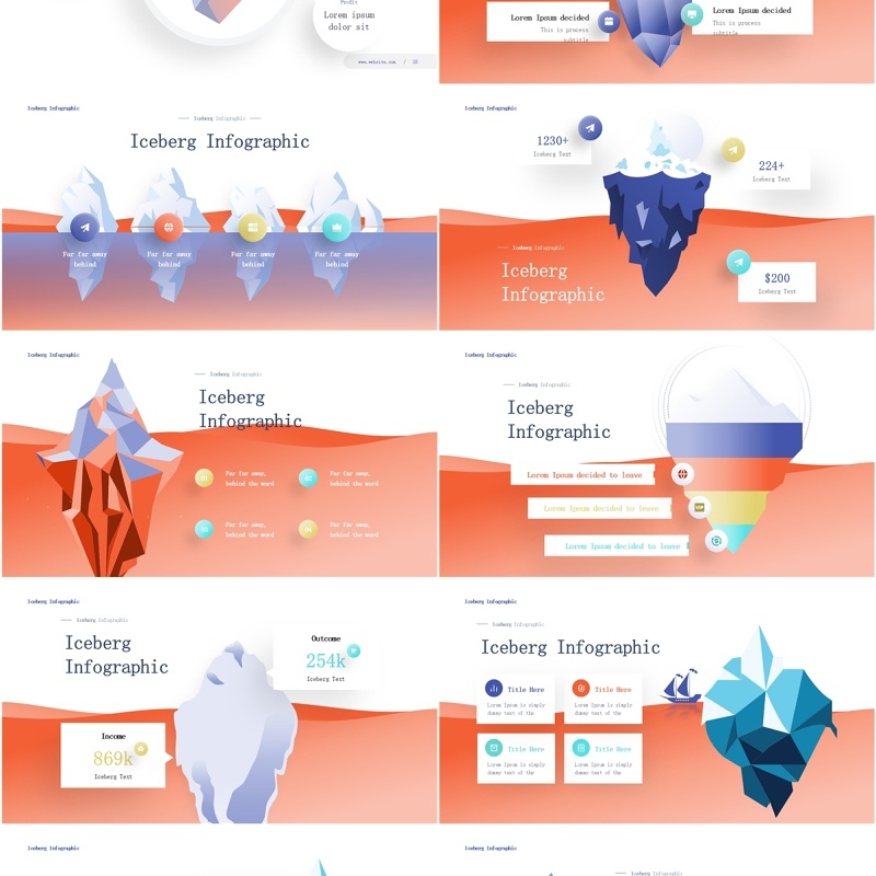 浅色冰山信息图表PPT素材模板Iceberg Infographic (Light)