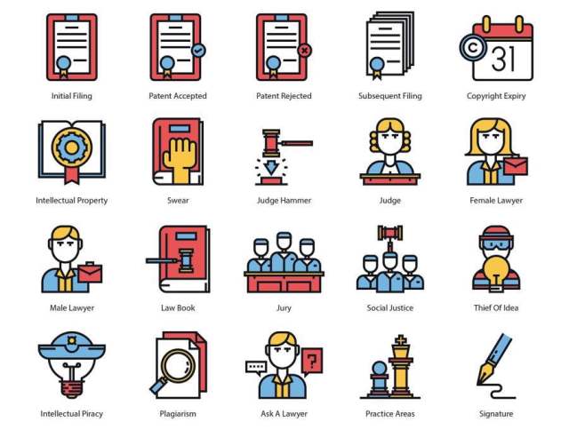59知识产权法相关的图标，法律和版权图标