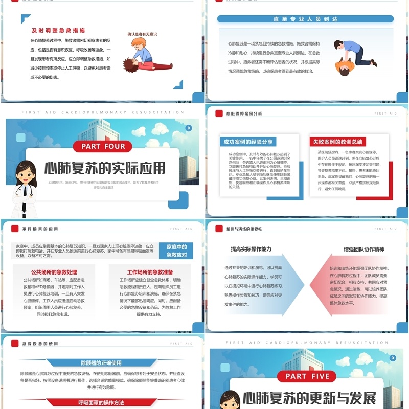 蓝色卡通风心肺复苏急救措施PPT模板