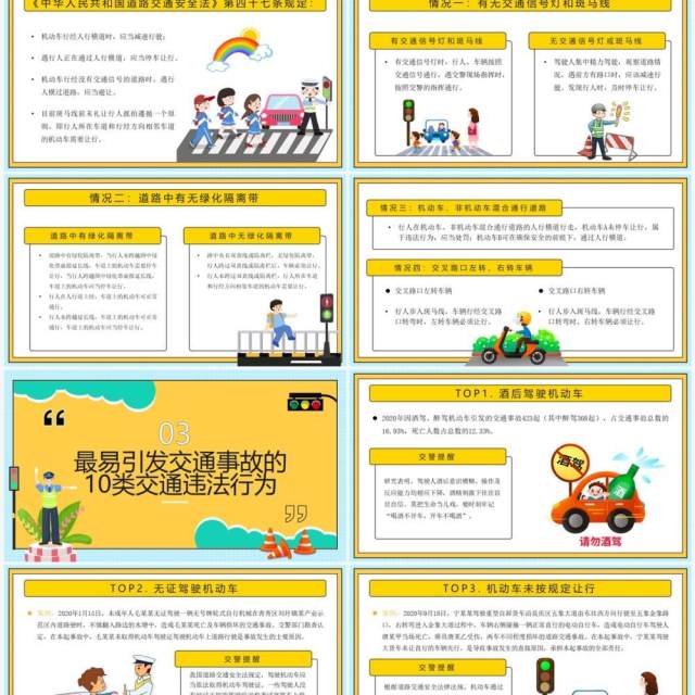 黄色卡通守法规知礼让安全文明出行PPT模板 黄色卡通守法规知礼让安全文明出行PPT模板