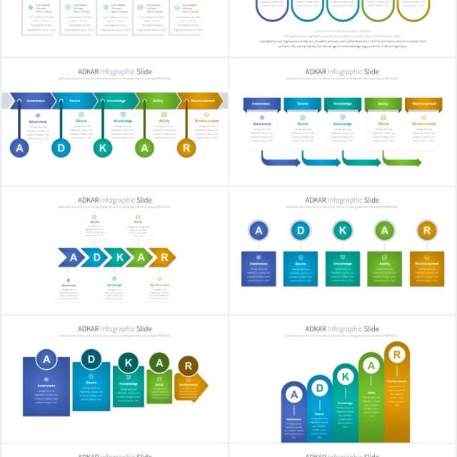 12套颜色项目经理ADKAR变革管理模型实施可视化图表PPT素材ADKAR - PowerPoint Infographics 12套颜色项目经理ADKAR变革管理模型实施可视化图表PPT素材ADKAR - PowerPoint Infographics