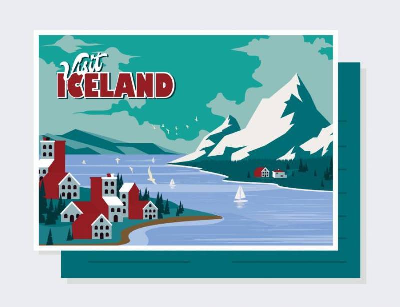 冰岛明信片矢量