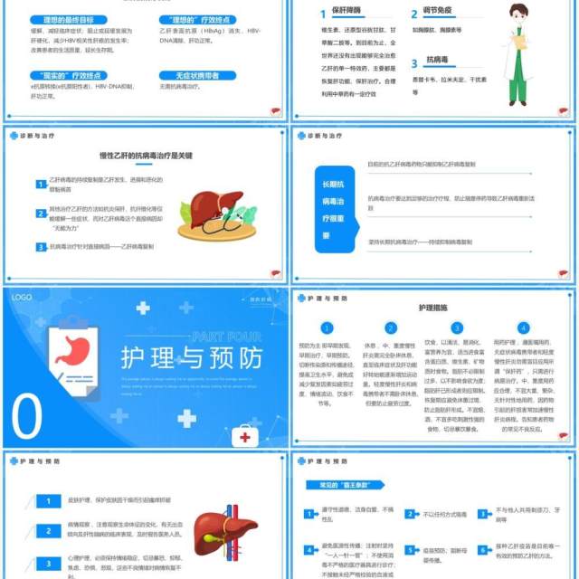 蓝色简约卡通风慢性肝炎知识介绍PPT模板