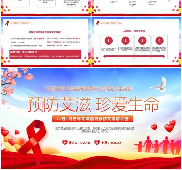 红蓝简约风世界艾滋病日介绍PPT模板 红蓝简约风世界艾滋病日介绍PPT模板