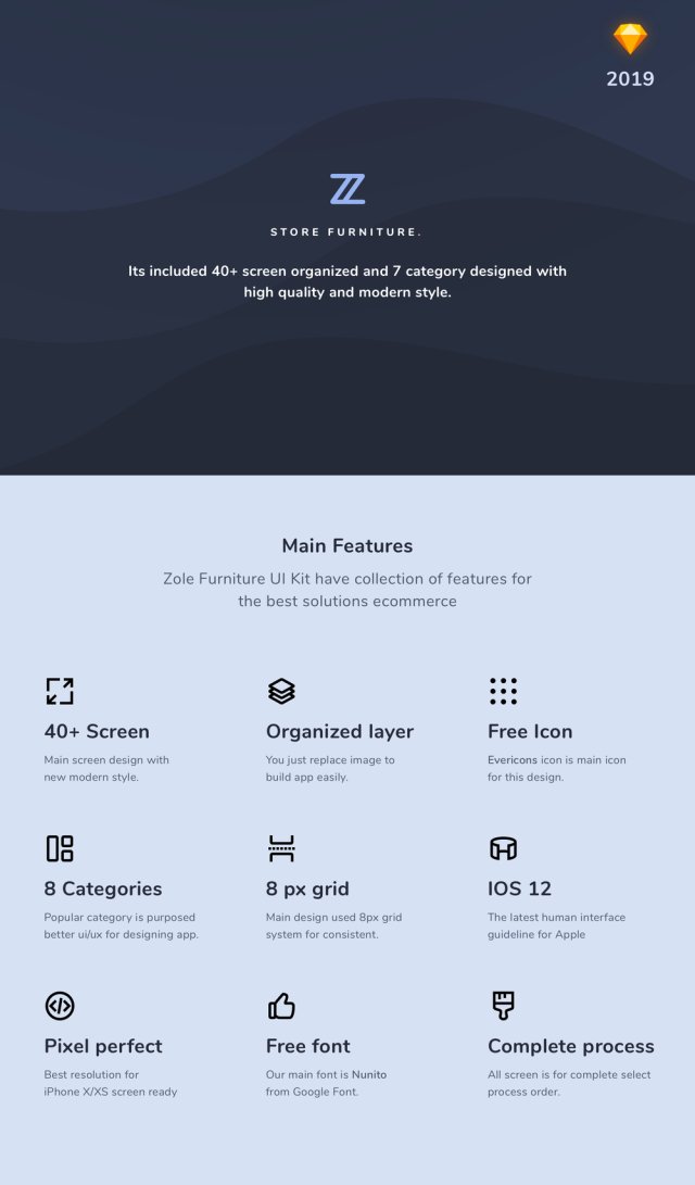 用于Sketch。，Zole Furniture UI Kit设计的电子商务商店的高品质模板