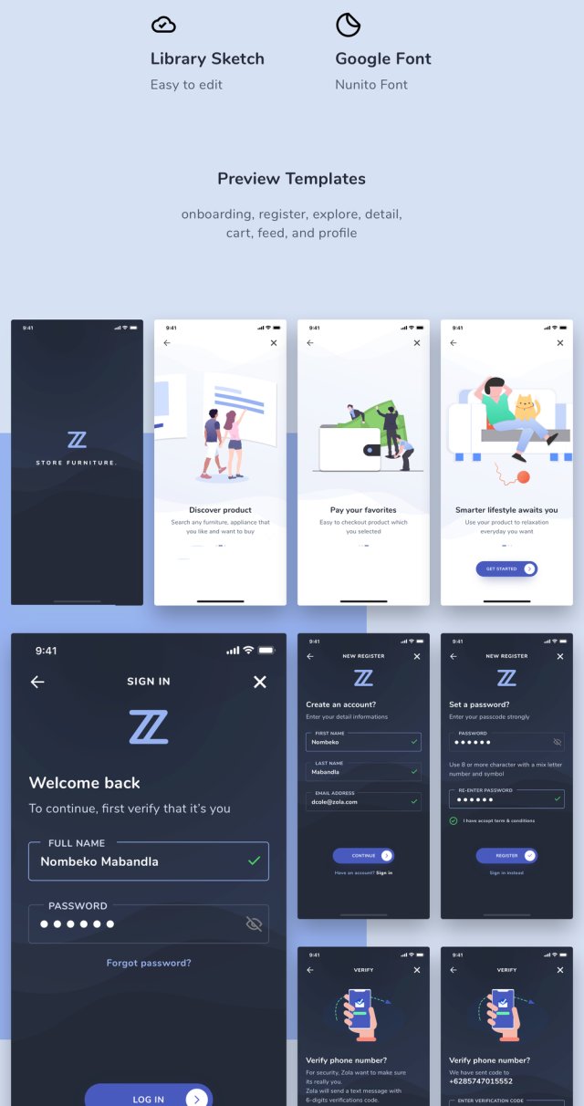 用于Sketch。，Zole Furniture UI Kit设计的电子商务商店的高品质模板