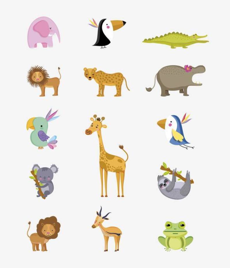 Set of wild animals cute cartoons