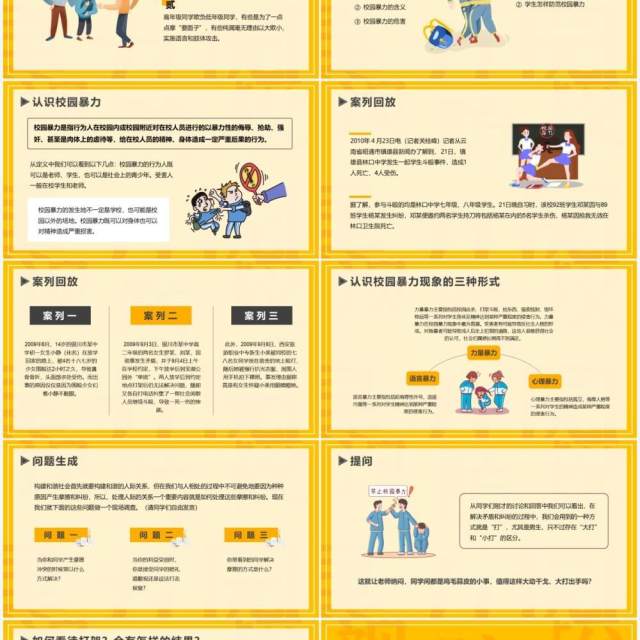 黄色卡通风抵制校园暴力动态PPT模板 黄色卡通风抵制校园暴力动态PPT模板