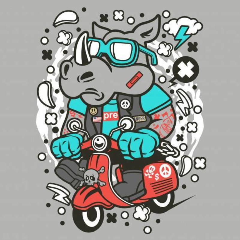 Rhino Scooterist Cartoon