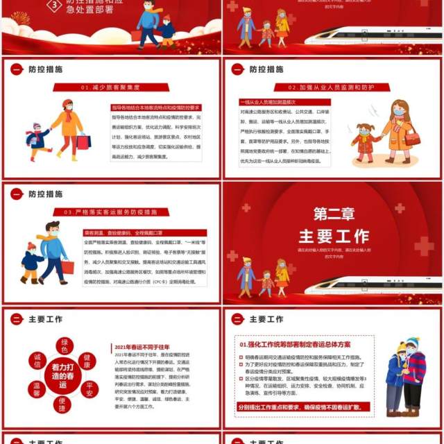 2021红色春运疫情防控知识宣传PPT模板 2021红色春运疫情防控知识宣传PPT模板
