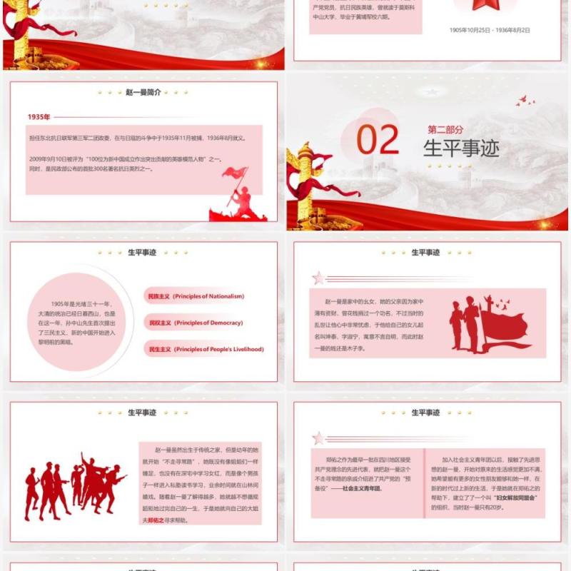 红色大气党政风赵一曼英雄事迹介绍PPT模板