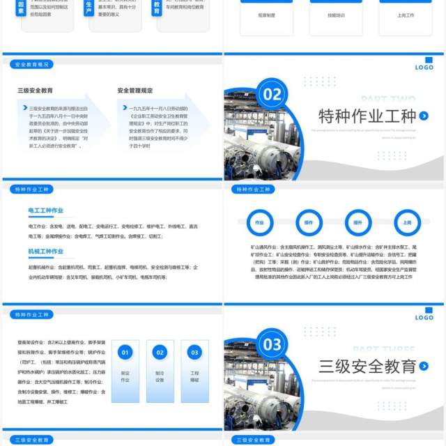 蓝色简约风工人三级安全教育培训PPT模板