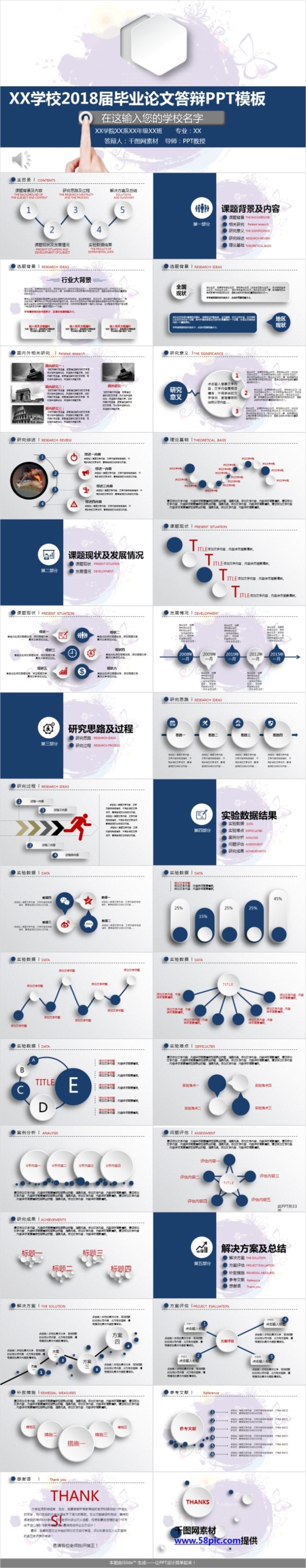 2017深蓝简约风毕业论文答辩PPT模板