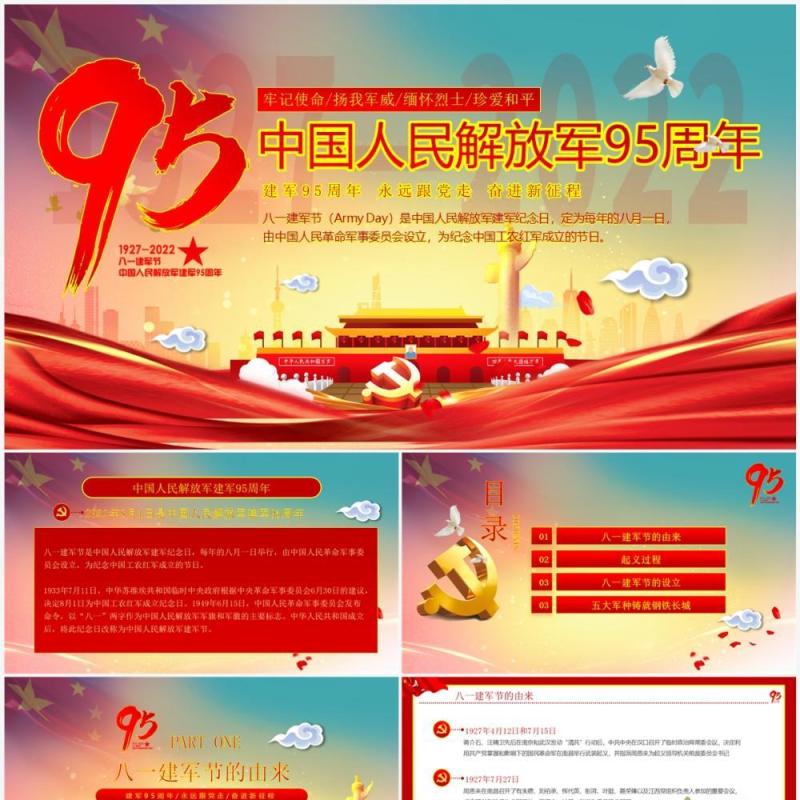红色党政中国人民解放军95周年纪念PPT模板