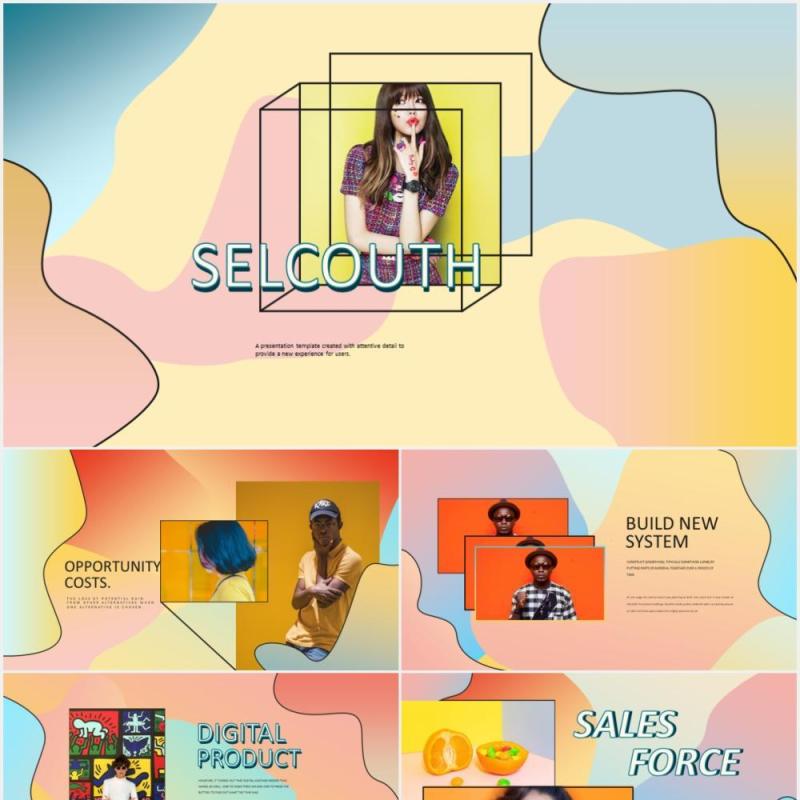 创意彩色组合时尚作品展示宣传PPT模板selcouth pastel portfolio creative
