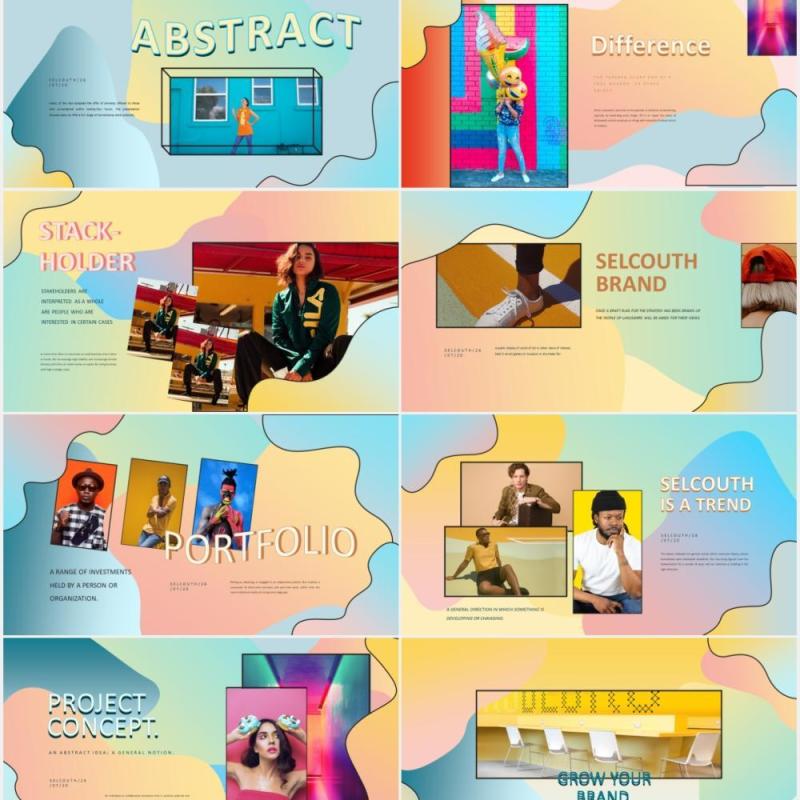创意彩色组合时尚作品展示宣传PPT模板selcouth pastel portfolio creative