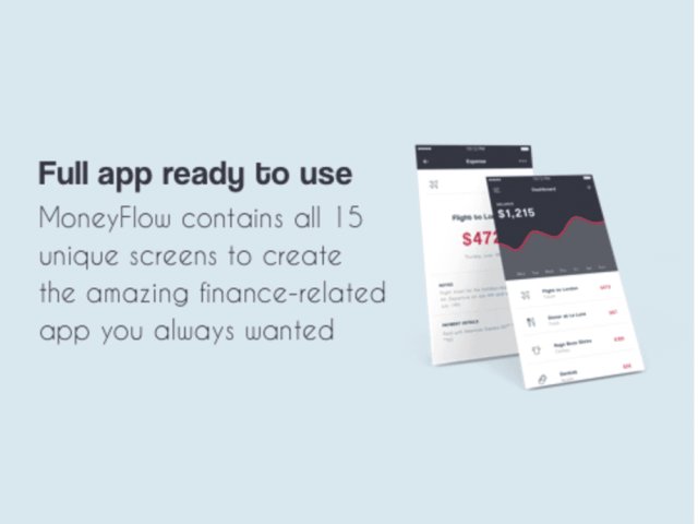 用于金融相关应用程序的Sketch中设计的iOS UI套件，MoneyFlow iOS UI套件