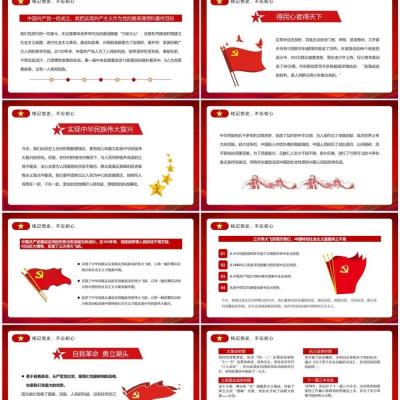 红色简约风铭记党史不忘初心PPT模板
