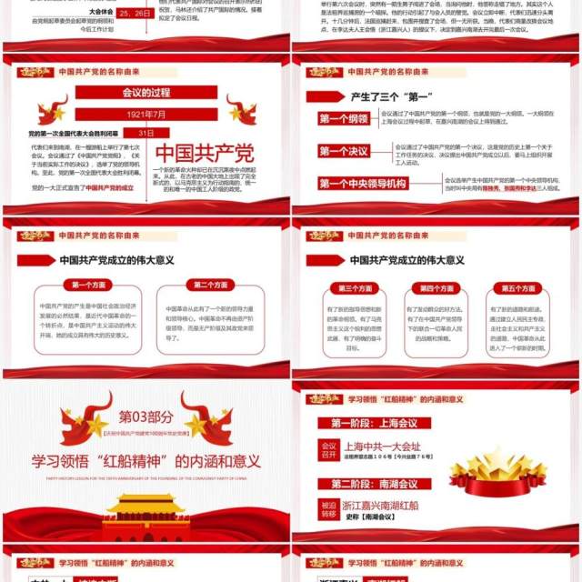 红色党政风中国共产党的建立专题党史党课学习教育PPT模板