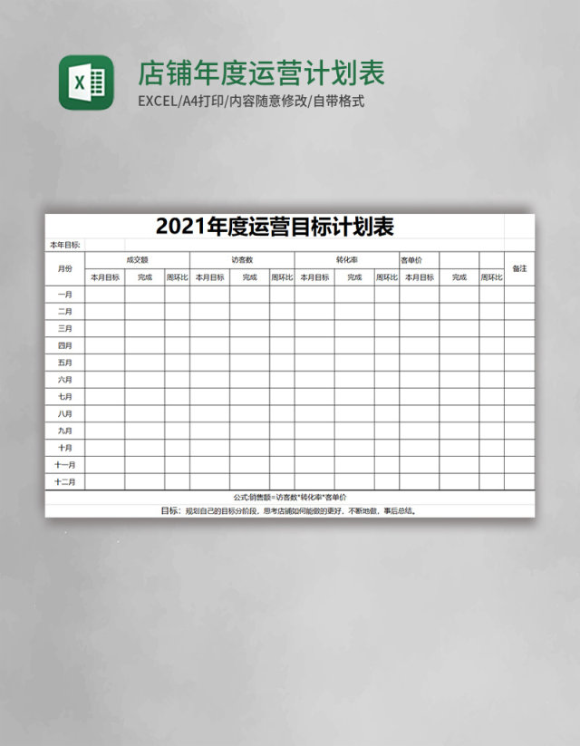 店铺年度运营计划表Excel表格
