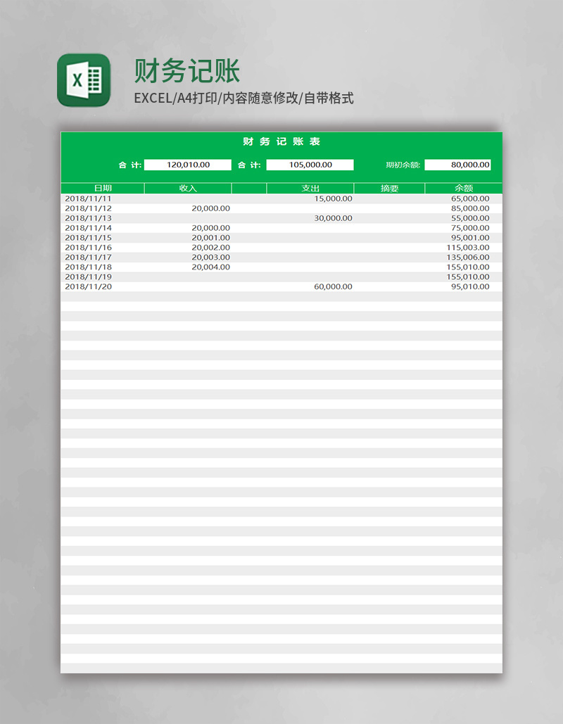 财务记账表Excel模板