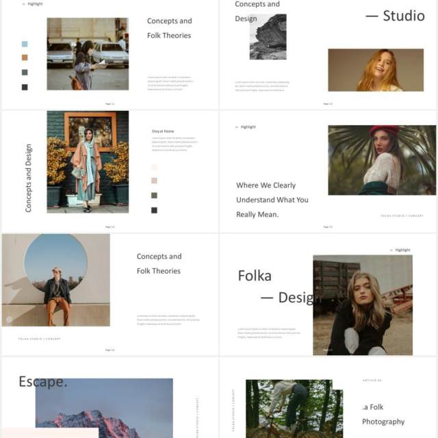 时尚简约图片排版设计摄影集展示PPT模板Folka Powerpoint