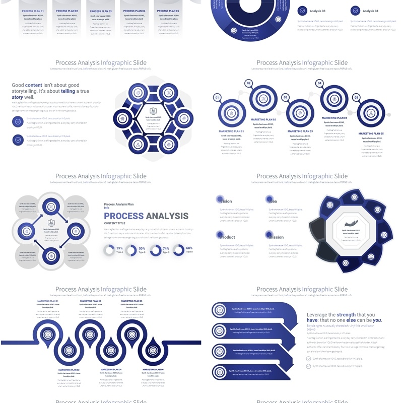 藏蓝色流程过程分析PPT模板素材Process Analysis - Color 06 (Navy Blue)