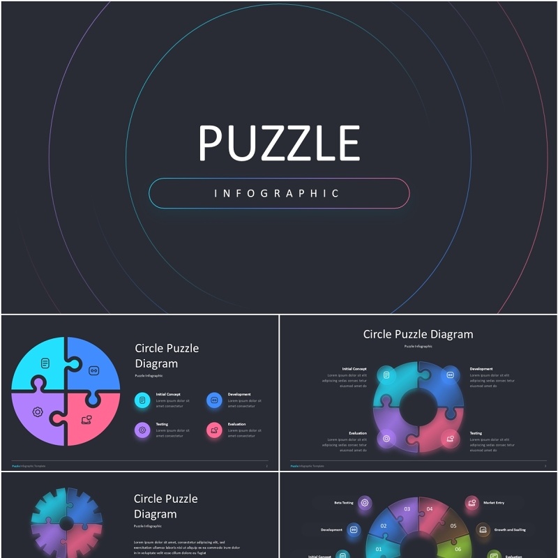 拼图信息图PPT模板Puzzle Dark