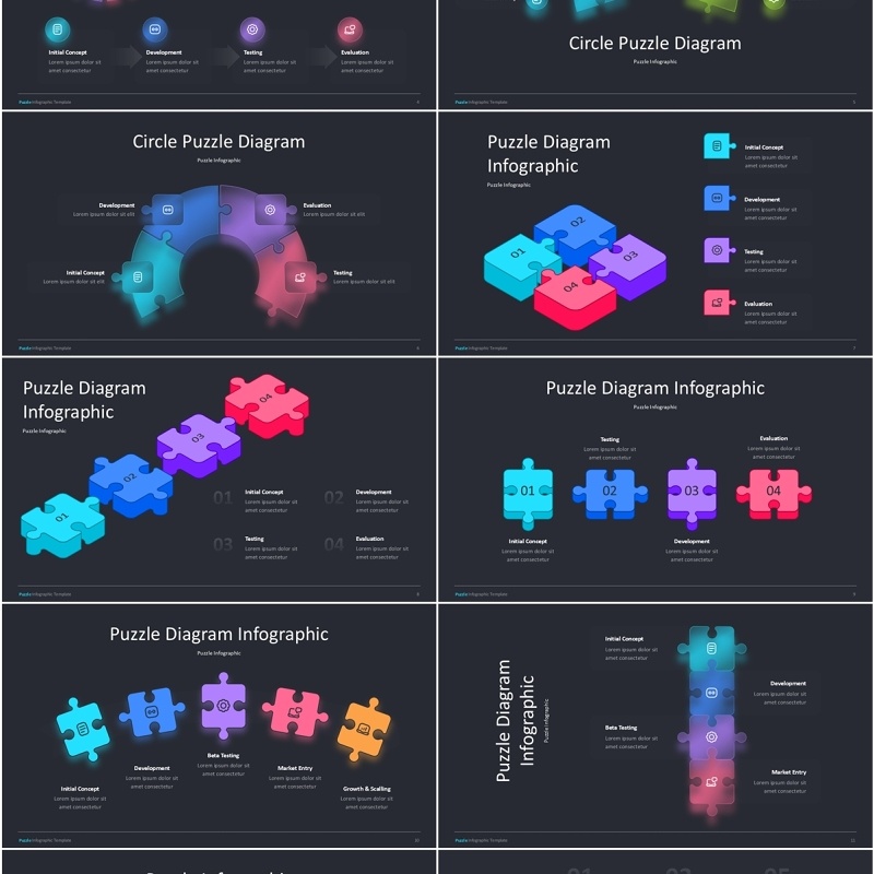 拼图信息图PPT模板Puzzle Dark