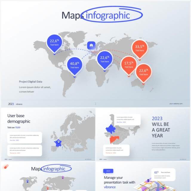 蓝灰简洁世界地图素材PPT模板 蓝灰简洁世界地图素材PPT模板