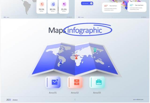 蓝灰简洁世界地图素材PPT模板